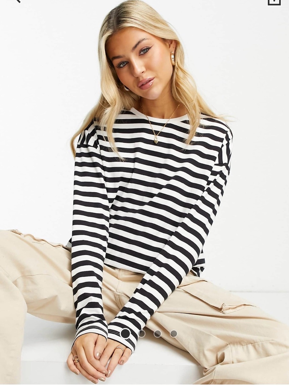 Vera Moda Oversized Black & White Striped Long-Sleeve Tee